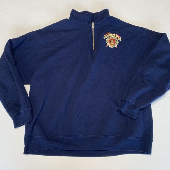 VINTAGE Jerzees Wilmar Fire Department Sweatshirt Size XL Blue Fleece 1/4 Zip - Picture 1 of 7